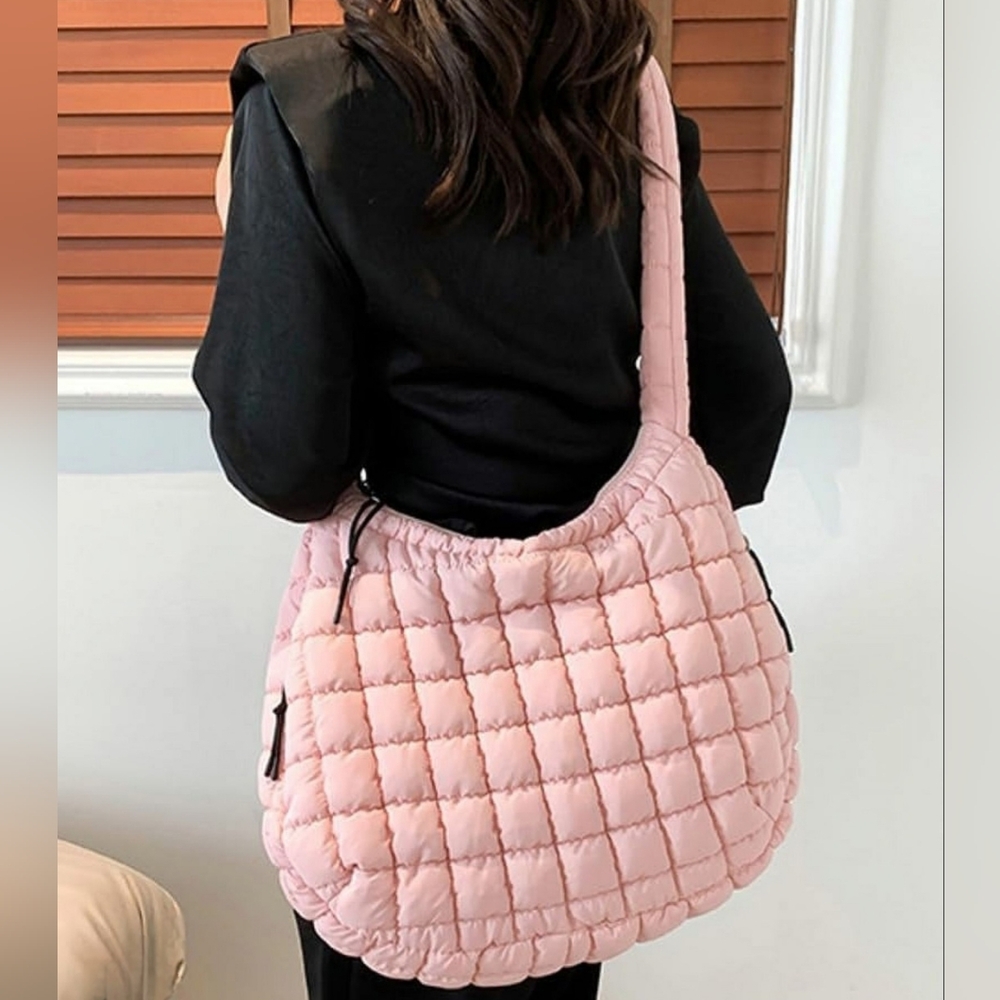 Quilted Pink Shoulder Bag - Women's Padded Tote